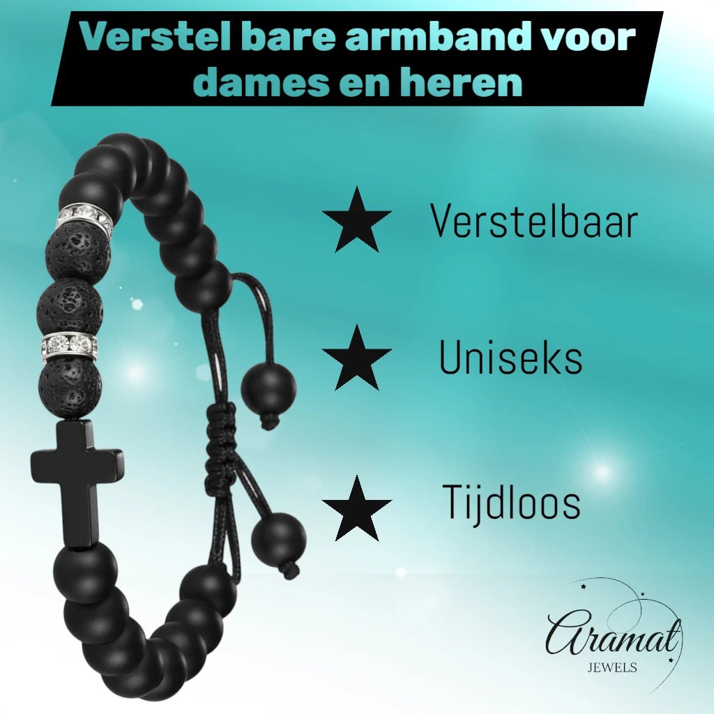 Verstelbare Zwarte Armband Met Lavasteen - Aramat Jewels - Armbanden - cadeautip