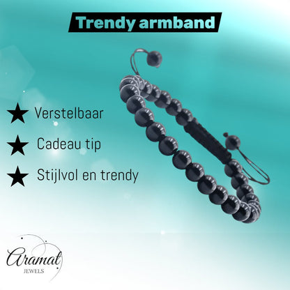 Verstelbare Zwarte Onyx Armband natuursteen - Aramat Jewels - Armbanden - cadeautip