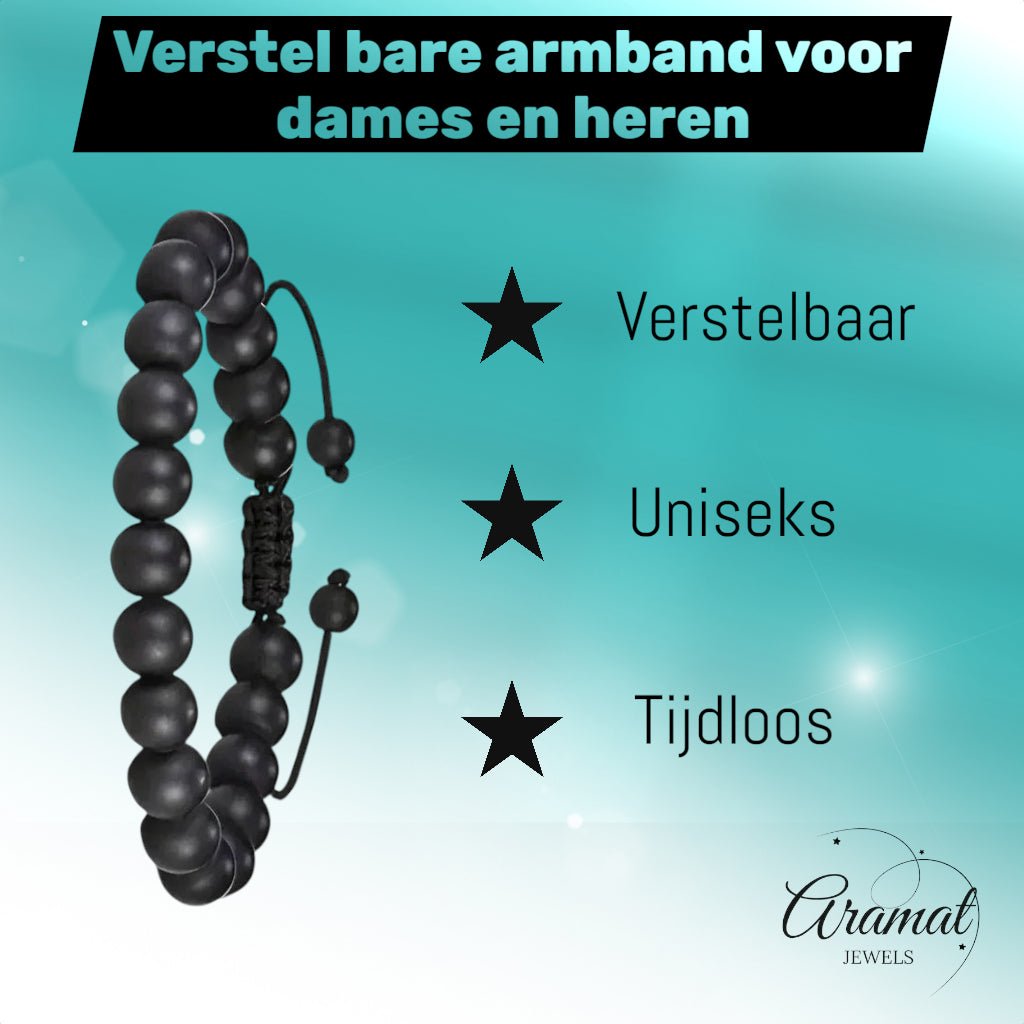 Verstelbare Zwarte Steen Armband - Aramat Jewels - Armbanden - cadeautip