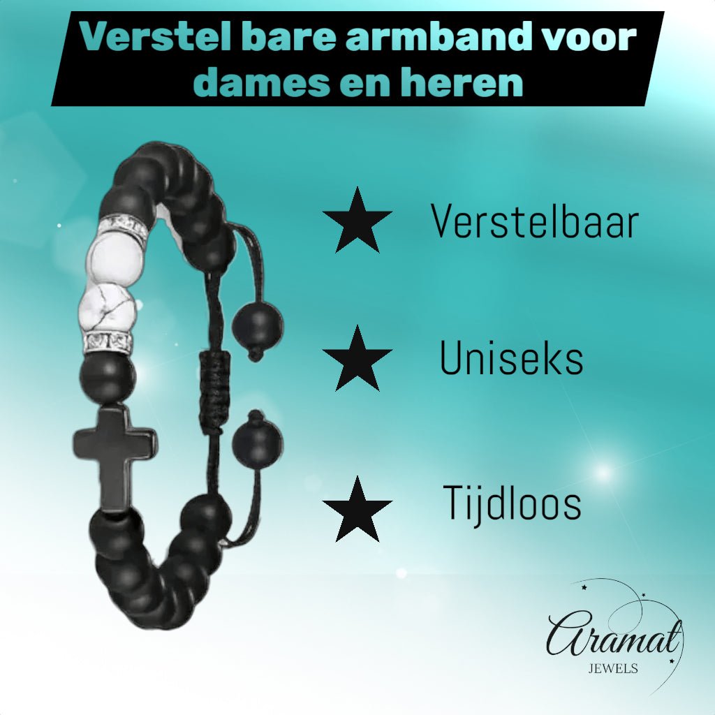 Verstelbare Zwarte Steen Armband Met Howliet - Aramat Jewels - Armbanden - cadeautip