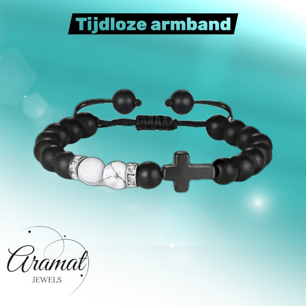 Verstelbare Zwarte Steen Armband Met Howliet - Aramat Jewels - Armbanden - cadeautip