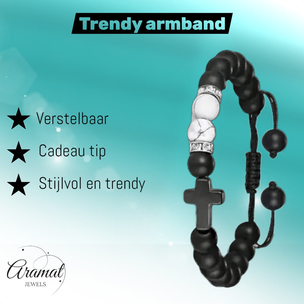 Verstelbare Zwarte Steen Armband Met Howliet - Aramat Jewels - Armbanden - cadeautip