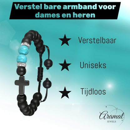 Verstelbare Zwarte Turkoois Armband - Aramat Jewels - Armbanden - cadeautip