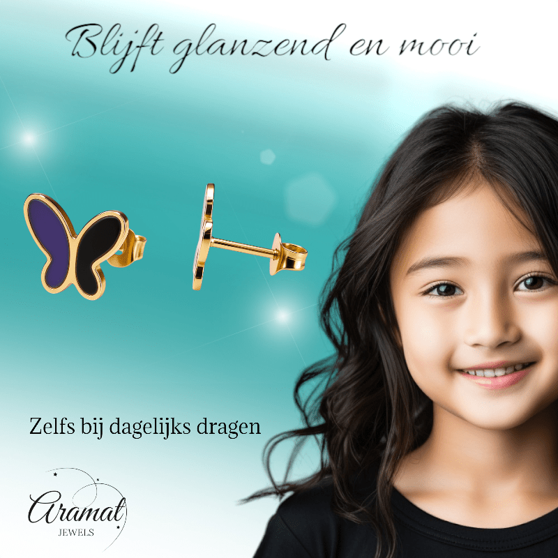 Vlinder oorbellen met zwart & paars emaille - oor6073 - Oorbellen kopen# - 9mm - alles - cadeau