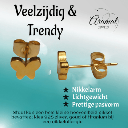 Vlinder oorstekers goudkleur 7x5mm – RVS - Aramat Jewels - Oorbellen - cadeautip