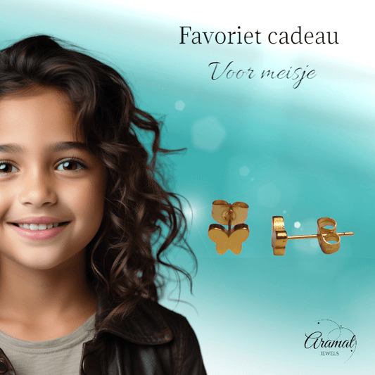 Vlinder oorstekers goudkleur 7x5mm – RVS - Aramat Jewels - Oorbellen - cadeautip