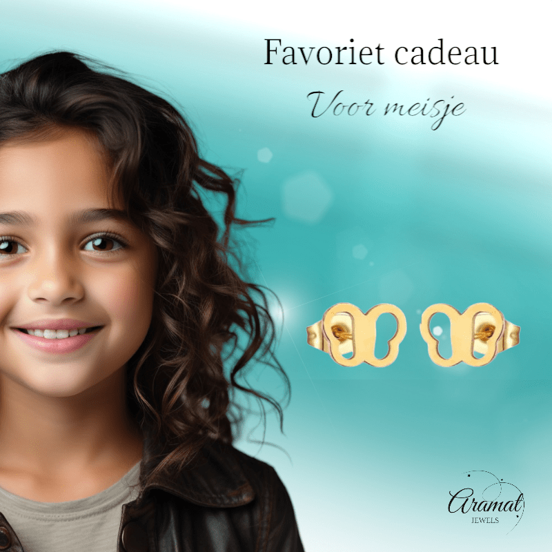 Vlinder oorstekers goudkleurig 5x7 mm - Aramat Jewels - Oorbellen - cadeautip