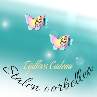 Vlinder oorstekers multikleur – 8x10mm uniek design - Aramat Jewels - Oorbellen - cadeautip