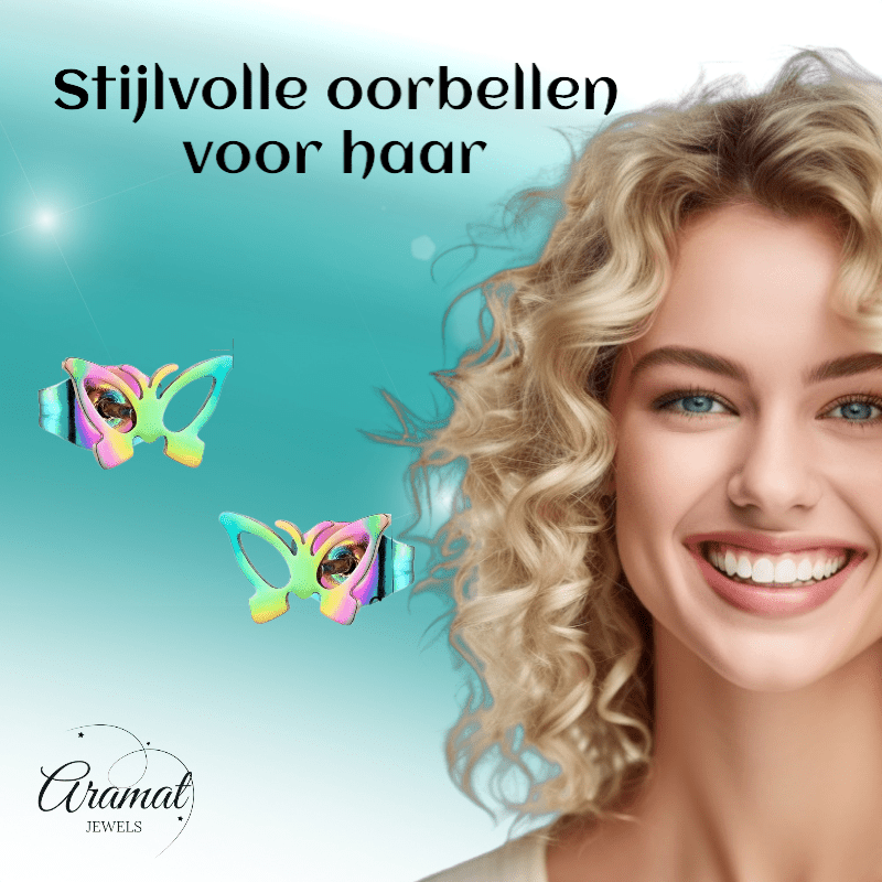 Vlinder oorstekers multikleur staal – 6x10mm open - Aramat Jewels - Oorbellen - cadeautip