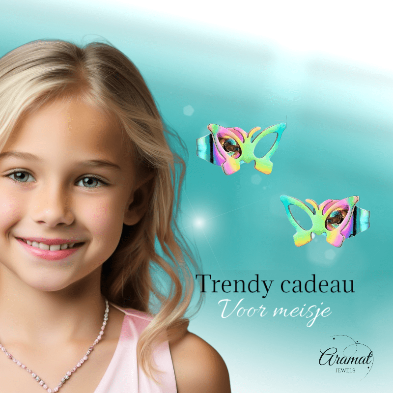 Vlinder oorstekers multikleur staal – 6x10mm open - Aramat Jewels - Oorbellen - cadeautip