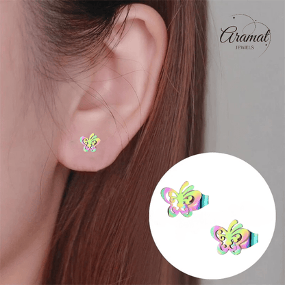 Vlinder oorstekers multikleur staal – 8x9mm open - Aramat Jewels - Oorbellen - cadeautip