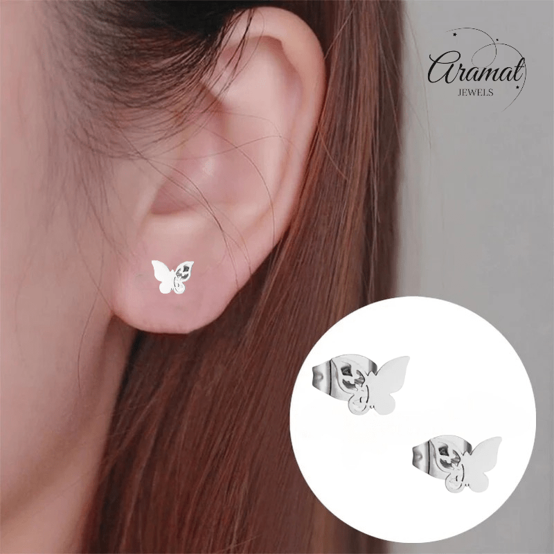 Vlinder oorstekers staal – 3 vlinders - zilverkleurig - Aramat Jewels - Oorbellen - cadeautip