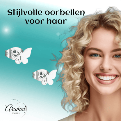 Vlinder oorstekers staal – 3 vlinders - zilverkleurig - Aramat Jewels - Oorbellen - cadeautip