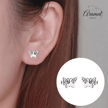 Vlinder oorstekers staal – 7x9mm open vleugel - Aramat Jewels - Oorbellen - cadeautip