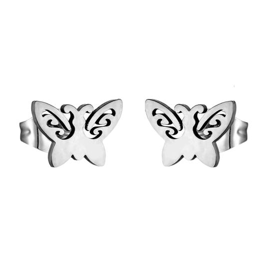 Vlinder oorstekers staal – 7x9mm open vleugel - Aramat Jewels - Oorbellen - cadeautip