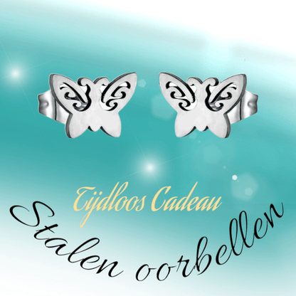 Vlinder oorstekers staal – 7x9mm open vleugel - Aramat Jewels - Oorbellen - cadeautip