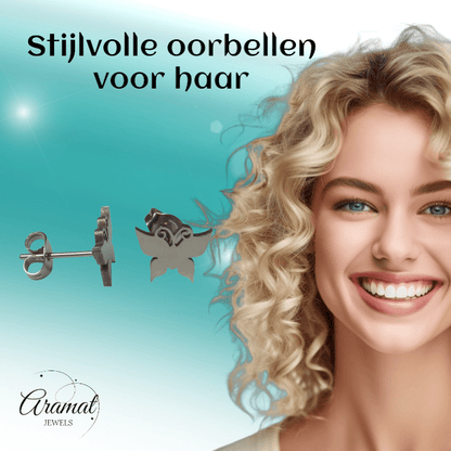 Vlinder oorstekers staal – zilverkleur 8x10mm dicht - Aramat Jewels - Oorbellen - cadeautip