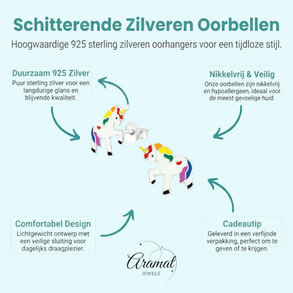 Vrolijke Zilveren Eenhoorn Oorbellen - Cadeau - Aramat Jewels - Oorbellen - cadeautip