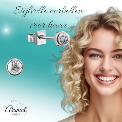 Witte Howliet Oorbellen Staal – 6mm - oor1919 - 34475 - Oorbellen kopen# - 6mm - alles - cadeau