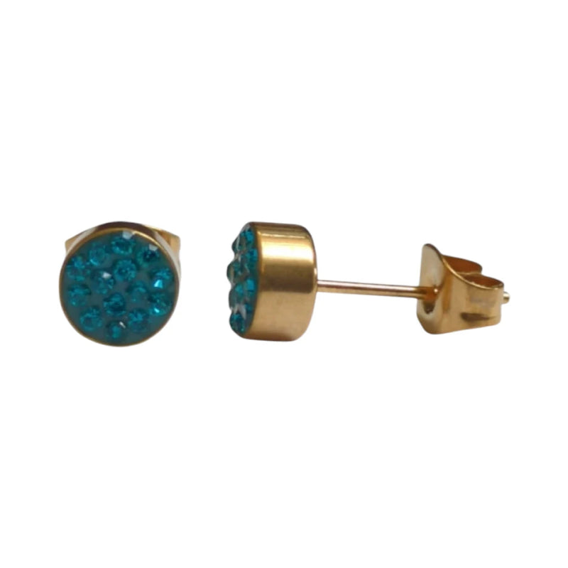 Zeegroene kristallen oorstekers 6 mm – goudkleurig - oor3100 - Oorbellen kopen# - 6mm - alles - Blauwgroen