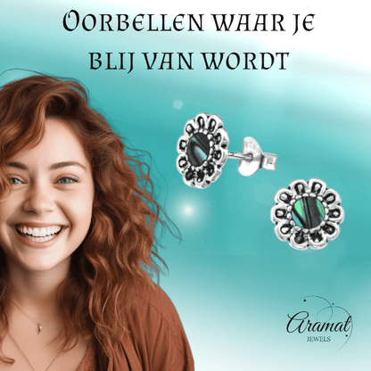 Zilveren Abalone Bloem Oorbellen 9 mm - oor972 - 30785 - Oorbellen kopen# - 925 Zilver - 9mm - Abalone