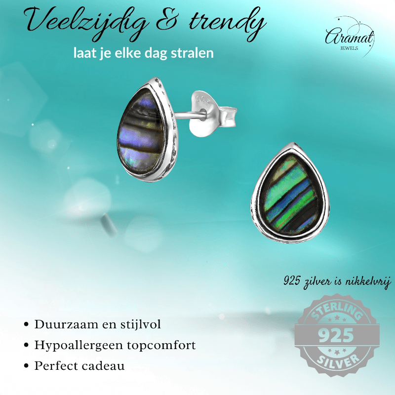 Zilveren Abalone Oorbellen 10x8 mm - oor973 - 30899 - Oorbellen kopen# - 10mm - 925 Zilver - Abalone