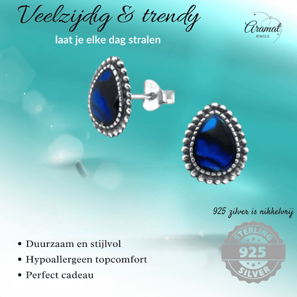 Zilveren Abalone Oorbellen 12x9 mm - oor1710 - 30901 - Oorbellen kopen# - 12mm - 925 Zilver - Abalone