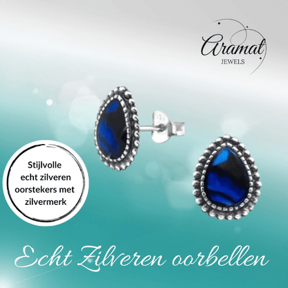 Zilveren Abalone Oorbellen 12x9 mm - oor1710 - 30901 - Oorbellen kopen# - 12mm - 925 Zilver - Abalone