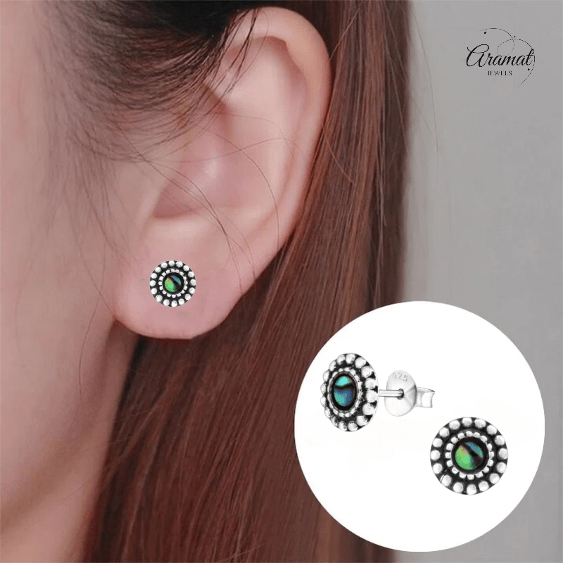 Zilveren Abalone Ronde Oorbellen 8 mm - oor1001 - Oorbellen kopen# - 8mm - 925 Zilver - Abalone