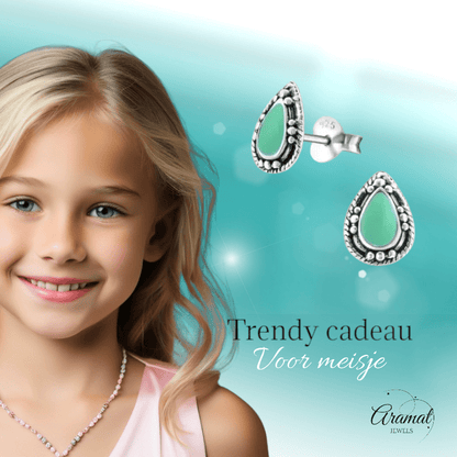 Zilveren Bali Druppel Oorbellen – 9x6mm – Geoxideerd Emaille-Oorbellen uniseks -925 Zilver-9mm-cadeau