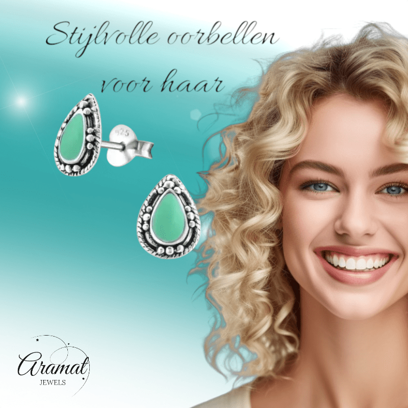 Zilveren Bali Druppel Oorbellen – 9x6mm – Geoxideerd Emaille-Oorbellen uniseks -925 Zilver-9mm-cadeau