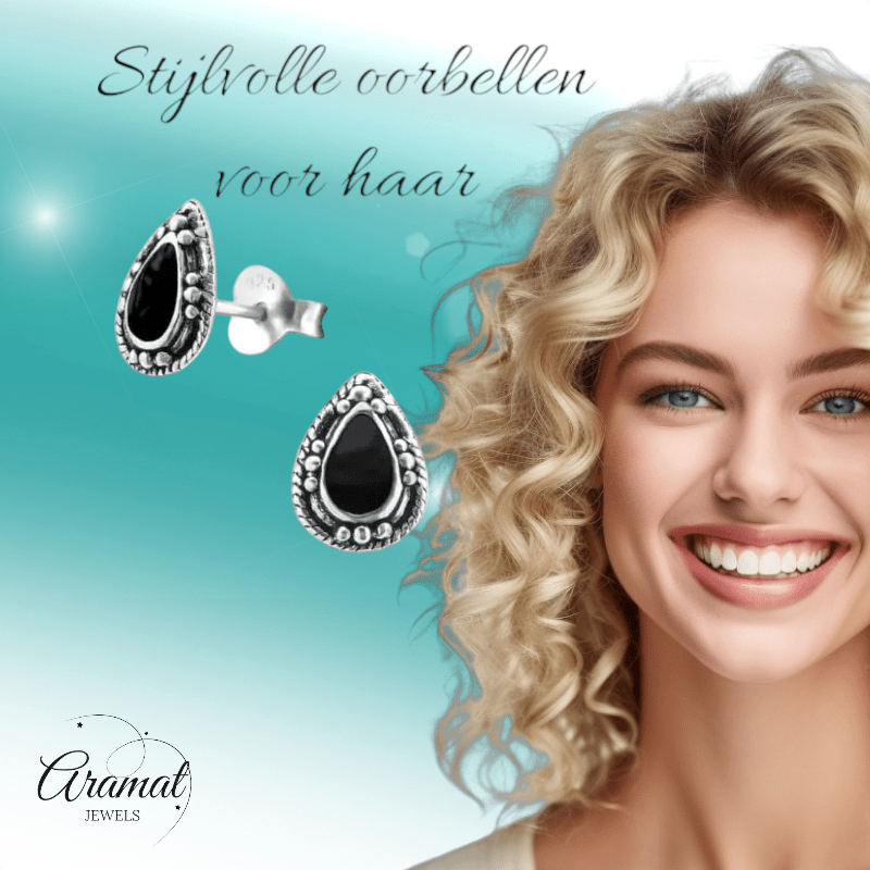 Zilveren Bali Druppel Oorbellen – 9x6mm – Geoxideerd Emaille-Oorbellen uniseks -925 Zilver-9mm-cadeau