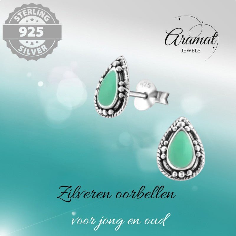 Zilveren Bali Druppel Oorbellen – 9x6mm – Geoxideerd Emaille-Oorbellen uniseks -925 Zilver-9mm-cadeau