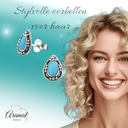 Zilveren Bali Druppel Oorbellen – 9x6mm – Geoxideerd Emaille-Oorbellen uniseks -925 Zilver-9mm-cadeau