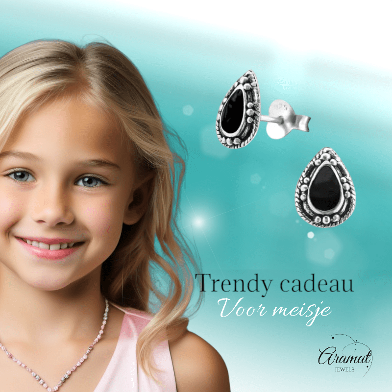 Zilveren Bali Druppel Oorbellen – 9x6mm – Geoxideerd Emaille-Oorbellen uniseks -925 Zilver-9mm-cadeau