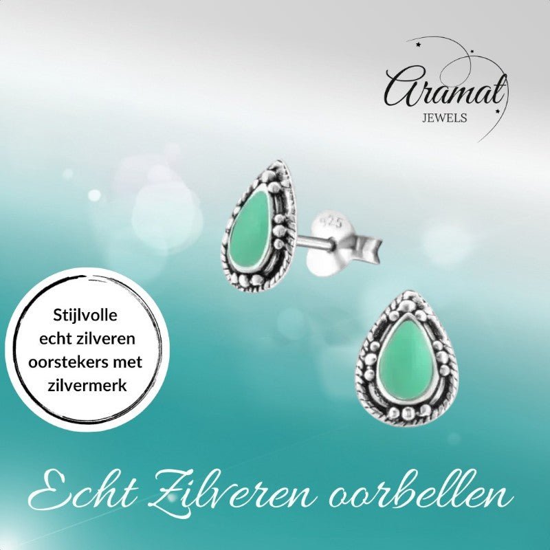 Zilveren Bali Druppel Oorbellen – 9x6mm – Geoxideerd Emaille-Oorbellen uniseks -925 Zilver-9mm-cadeau