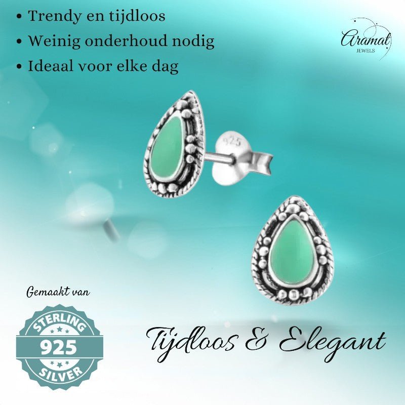 Zilveren Bali Druppel Oorbellen – 9x6mm – Geoxideerd Emaille-Oorbellen uniseks -925 Zilver-9mm-cadeau