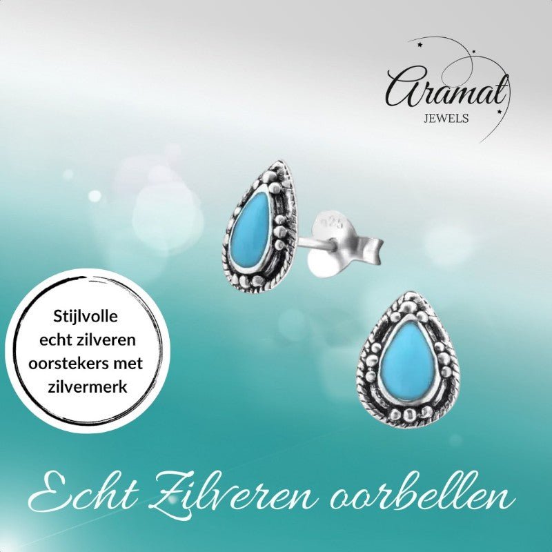 Zilveren Bali Druppel Oorbellen – 9x6mm – Geoxideerd Emaille-Oorbellen uniseks -925 Zilver-9mm-cadeau