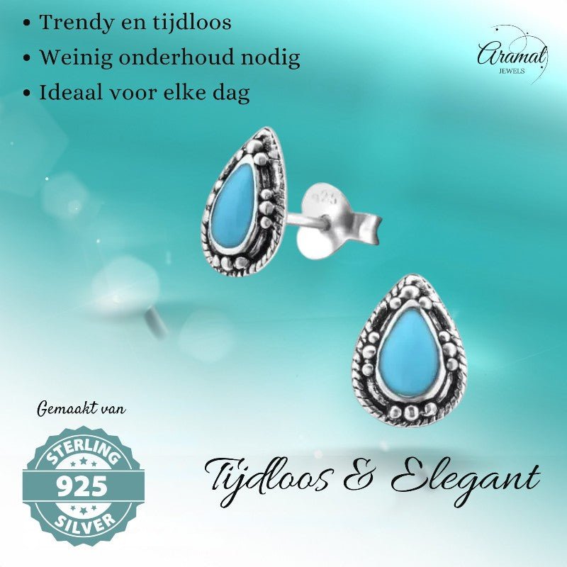 Zilveren Bali Druppel Oorbellen – 9x6mm – Geoxideerd Emaille-Oorbellen uniseks -925 Zilver-9mm-cadeau