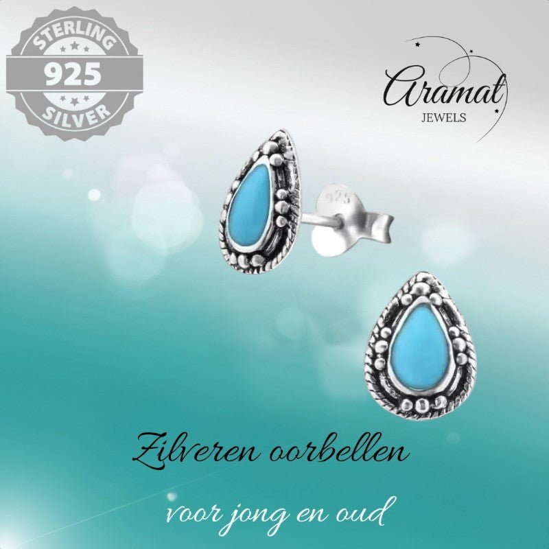 Zilveren Bali Druppel Oorbellen – 9x6mm – Geoxideerd Emaille-Oorbellen uniseks -925 Zilver-9mm-cadeau