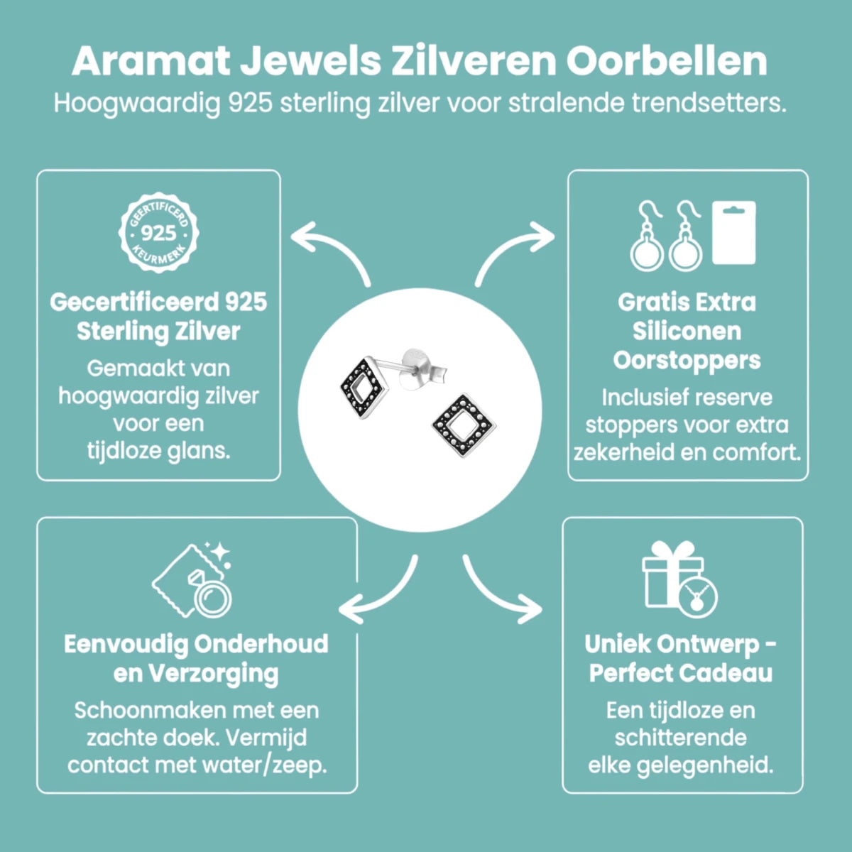 Zilveren Bali Oorbellen - Geoxideerd Ruit 5mm - Aramat Jewels - Oorbellen - cadeautip