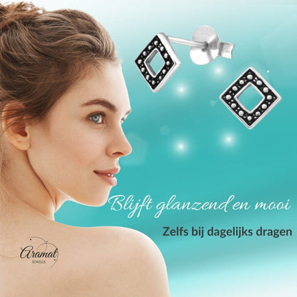 Zilveren Bali Oorbellen - Geoxideerd Ruit 5mm - Aramat Jewels - Oorbellen - cadeautip
