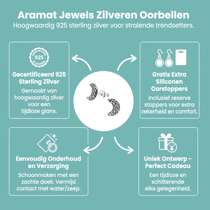 Zilveren Bali Oorbellen Maan - Geoxideerd Motief - Aramat Jewels - Oorbellen - cadeautip