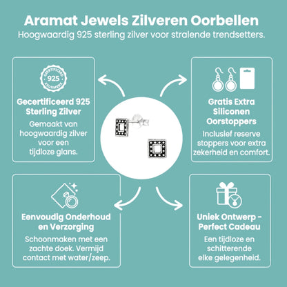 Zilveren Bali Oorbellen - Open Vierkant Geoxideerd - Aramat Jewels - Oorbellen - cadeautip