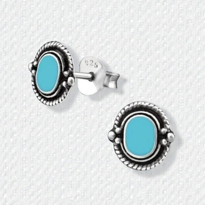 Zilveren Bali Oorbellen - Ovaal Blauw 8mm - Aramat Jewels - Oorbellen - cadeautip