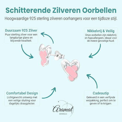 Zilveren Balletschoen Oorbellen – 925 Zilver & Roze Emaille - Aramat Jewels - Oorbellen - cadeautip