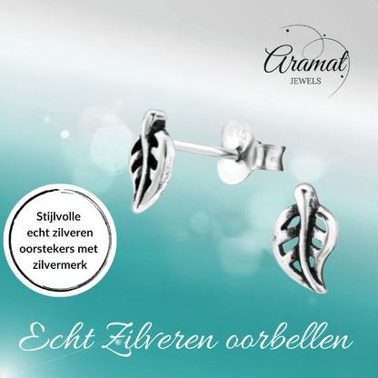 Zilveren Blaadje Oorbellen Antieklook – 7x4mm - Aramat Jewels - Oorbellen - cadeautip
