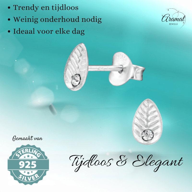 Zilveren Blaadje Oorbellen Kristal – 6x4mm - Aramat Jewels - Oorbellen - cadeautip