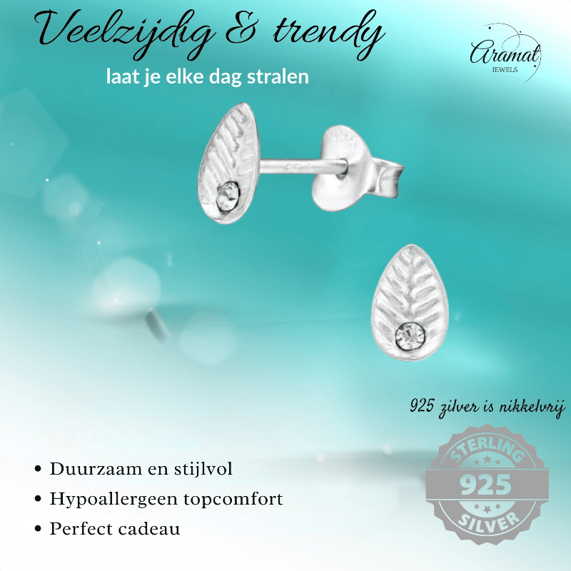 Zilveren Blaadje Oorbellen Kristal – 6x4mm - Aramat Jewels - Oorbellen - cadeautip