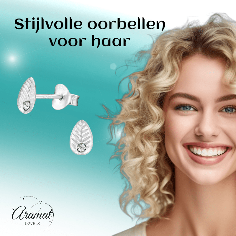 Zilveren Blaadje Oorbellen Kristal – 6x4mm - Aramat Jewels - Oorbellen - cadeautip